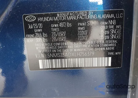 2020 Hyundai Santa Fe Se from USA, damaged, VIN 5NMS23ADXLH256379